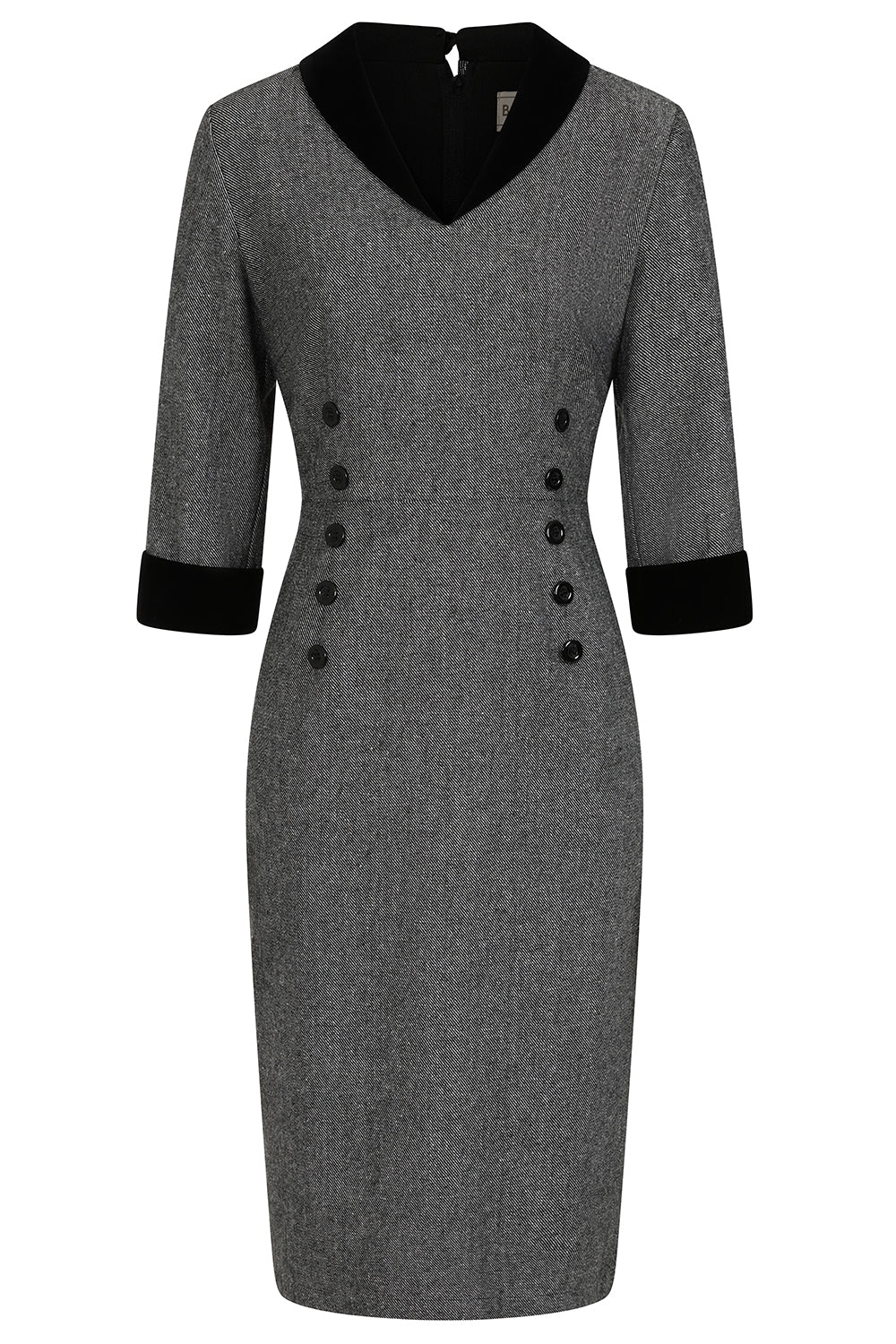 Grey Sylvia herringbone Pencil dress