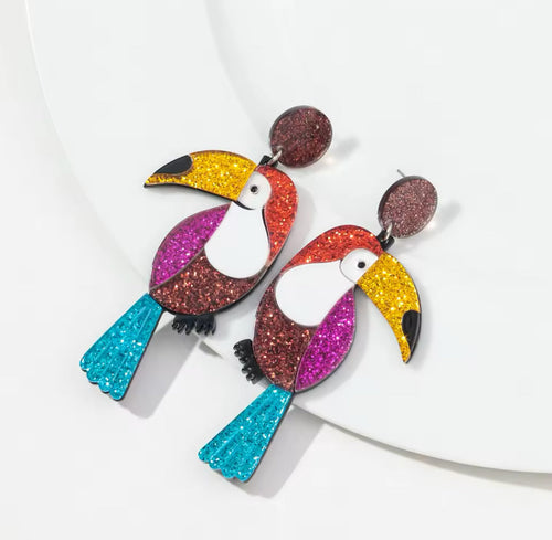 Acrylic Toucan Drop Earrings