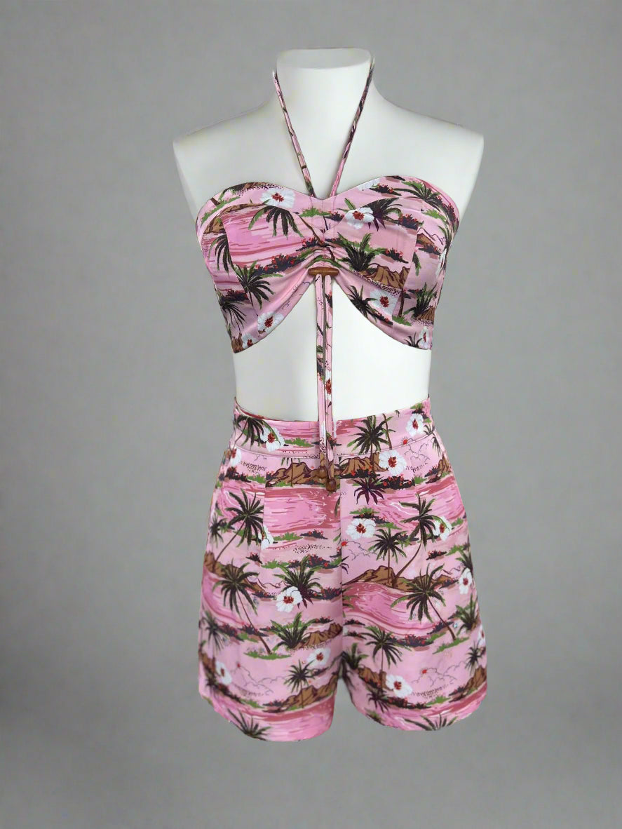 Pink Tropica Beach drawstring Top.